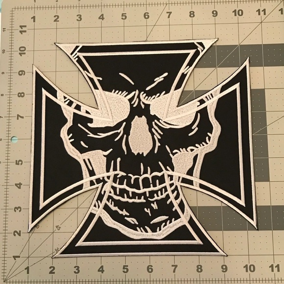 Skull Cross Back Patch Biker Iron or Sew on Patch Biker Sew on Patch - Picture 3 of 4
